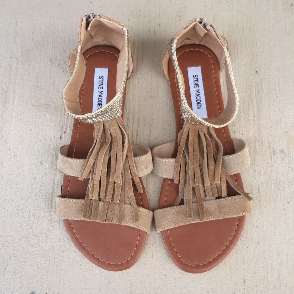 Steve Madden Audree Taupe Suede Fringe Sandal
